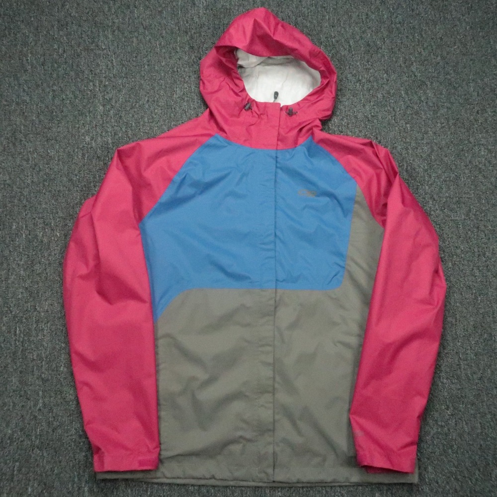 Outdoor Research Jacket Women XL Gray Pink Apollo Full Zip Pockets Hooded Hiking
